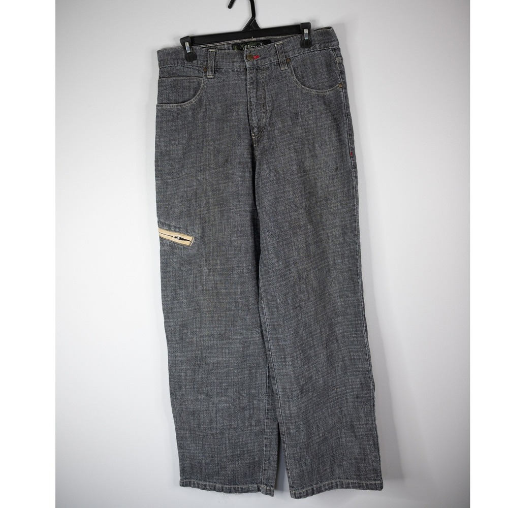 Vintage Clench Cargo Pant Men 34x32 Gray Linen Blend Wide Leg Streetwear Utility